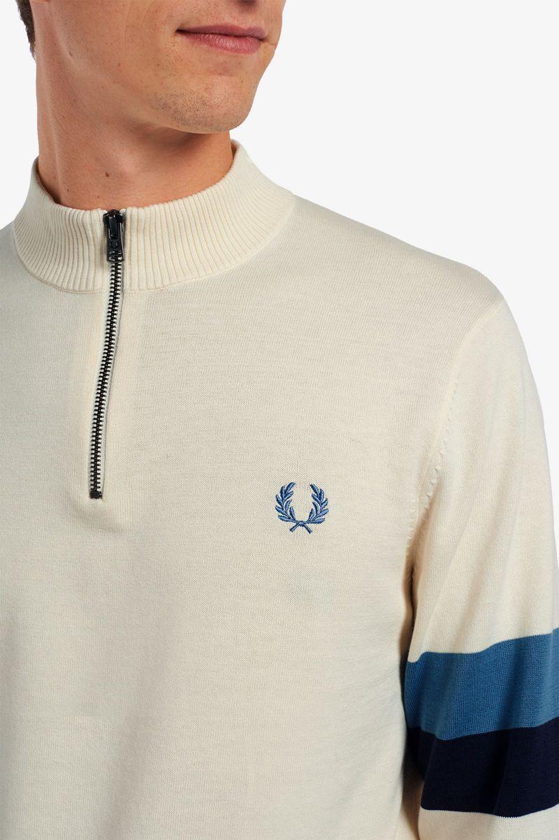 White Fred Perry Funnel Neck Knitted Jumper Men's Knitwear | PH 1300HAPK